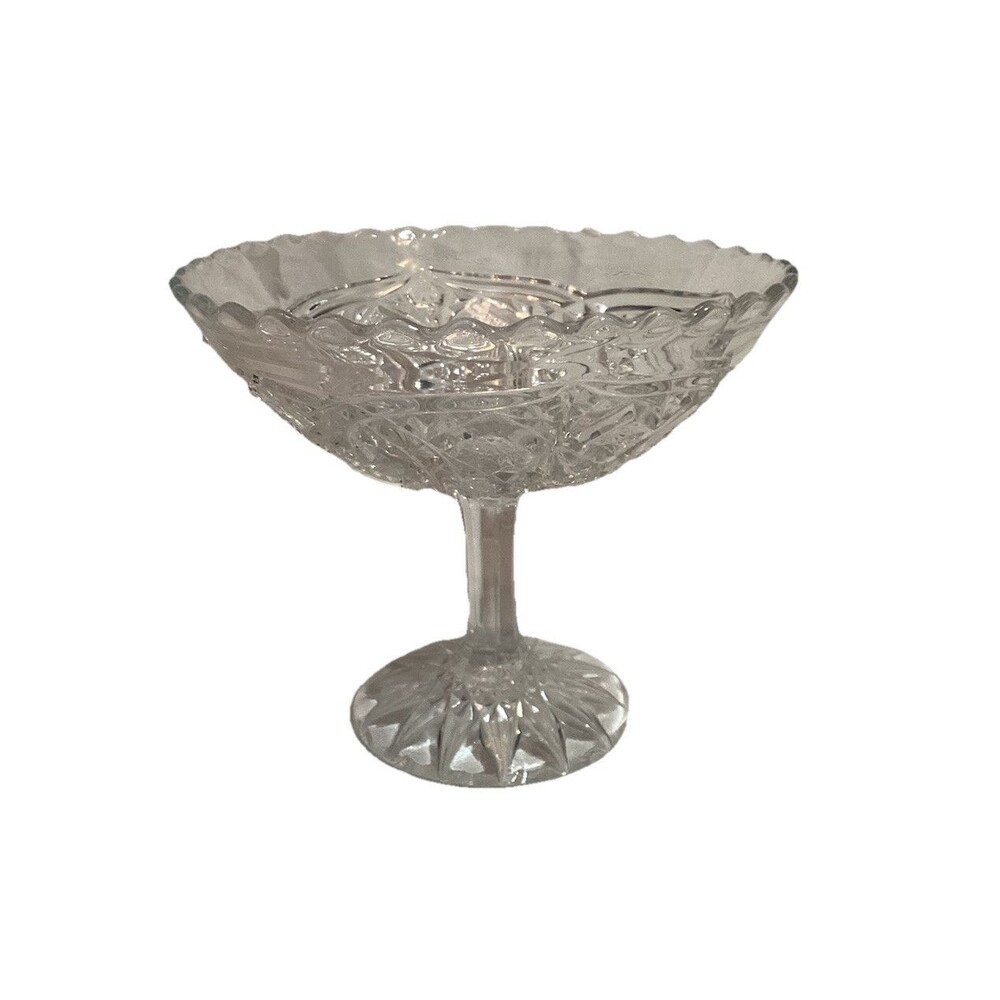 Antique John B. Higbee "ALPHA" Clear Glass Open Compote Footed Bowl Candy Dish